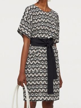 H&M x Mantsho Black White Tribal Belted Dress Women's Size 6